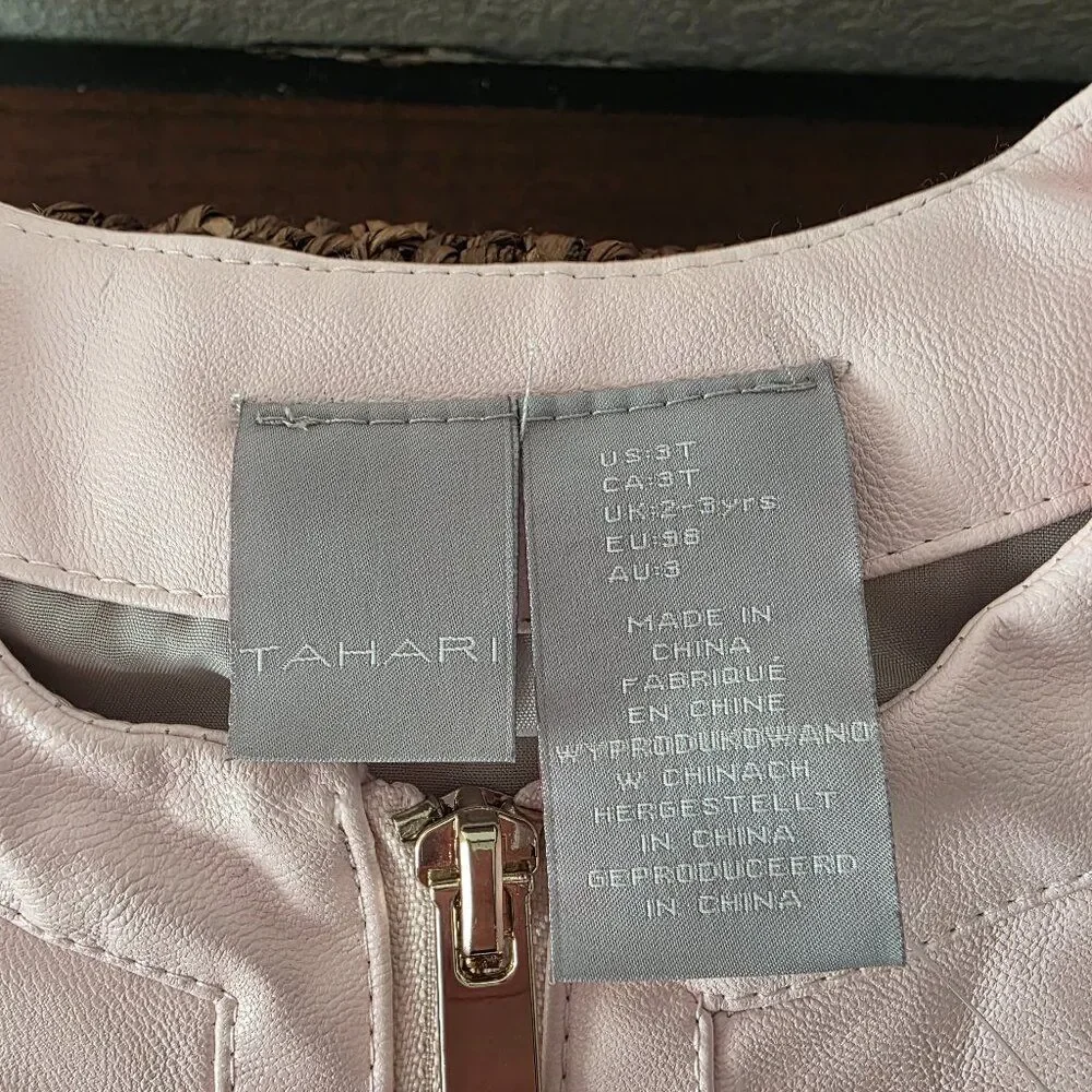 NWT Tahari Faux Leather Lace Trim Jacket Sz 3T